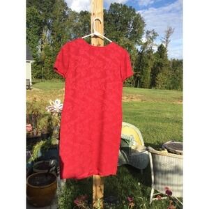 Talbots Womens Silk Dress Size 8 Red Floral Brocade Christmas Holiday Classic